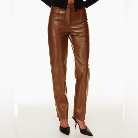 Aritzia Wilfred Rebel Vegan Leather Pants Cognac Brown 00 - Picture 4 of 8